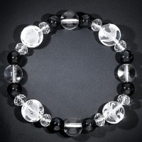 四神 手彫り 水晶 ブルータイガーアイ ブレスレット 12mm 18cm メンズM