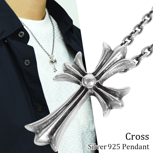 ゴシック フレア クロス シルバー ネックレス (チェーン付き