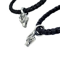 ウルフマンBRS 四つ編み ウルフヘッド レザー シルバー ブレスレット