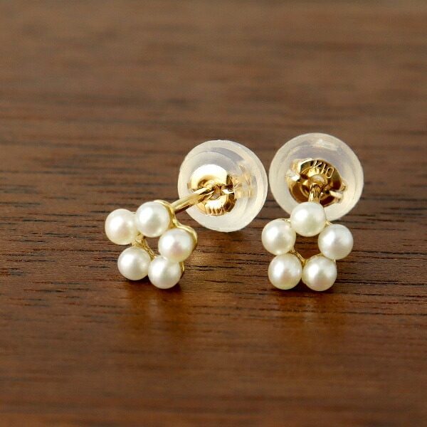 真珠 フラワー ゴールド ピアス 2P 両耳用 K10 パール 淡水