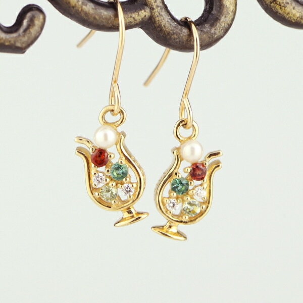 ハンドメイド作家様　ビンテージ　ピアス　K18 アイモチーフ　パール　天然石 K18 天然石 メロンソーダ ピアス 2P 両耳用 ゴールド スイーツ