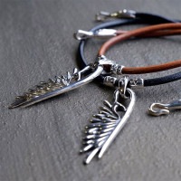 Give Me a Wing ウイング 大 鏡面 革紐 仕様 メンズ レザー ネックレス 