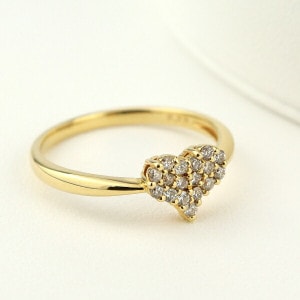 K18 ダイヤモンド ハート パヴェ リング 指輪 天然 ダイヤ 0.2カラット 18金 18k ゴールド 大ぶり 大きい ボリューム 華やか キラキラ 可愛い かわいい 大人 上品 普段使い カジュ