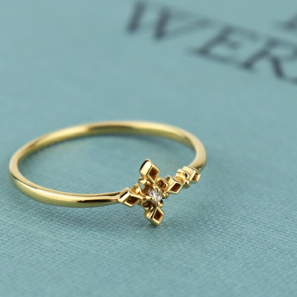 K18クロス（十字架）透かしゴールドリング　14号　526K2508 K18クロス（十字架）透かしゴールドリング 14号 526K2508 K18クロス