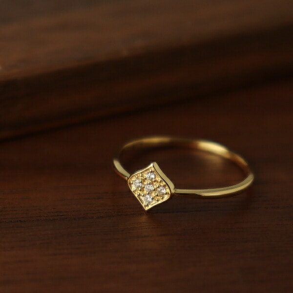 K18 ダイヤモンド パヴェ プレート ゴールドリング 18金 18k ゴールド 