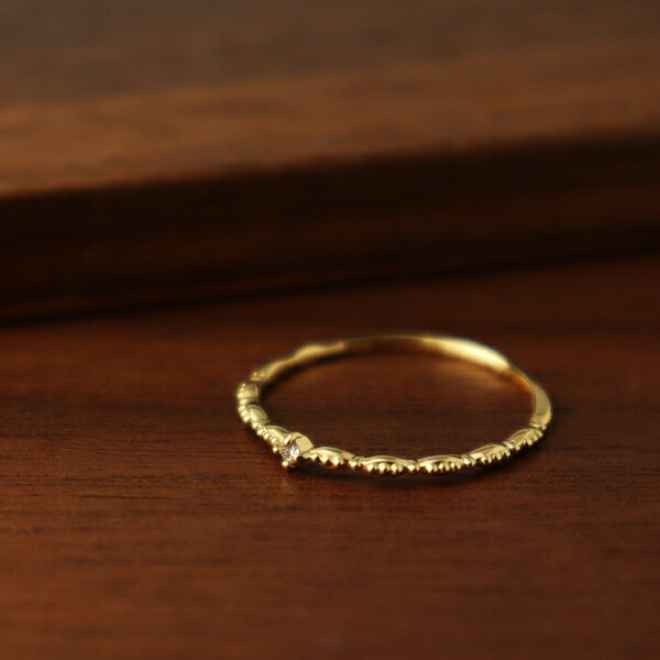K18 一粒 ダイヤモンド ミル打ち ゴールドリング 18金 18k ゴールド 