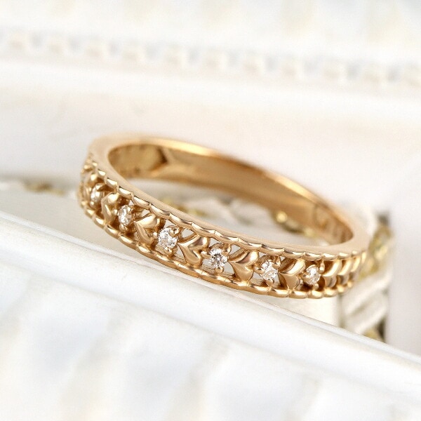 K18 ダイヤモンド 透かし ハート リング 指輪 ピンクゴールド 18金 18k