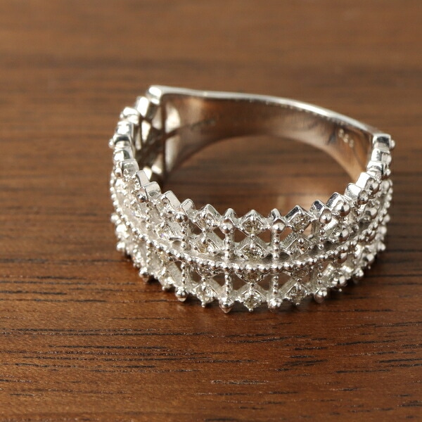 K18 ダイヤモンド 透かし レース リング 指輪 ホワイトゴールド 18金