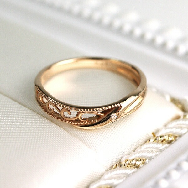 K18 ハーフ 透かし アラベスク ピンクゴールド リング 18金 18k