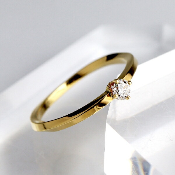 K18 一粒 ダイヤモンド ツイスト ゴールド リング 指輪 一粒ダイヤ