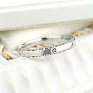 K18 一粒 ダイヤモンド ホワイトゴールド リング 指輪 18金 18k ゴールド 天然 ダイヤ 上品 シンプル ミル打ち 定番 普段使い デイリー ジュエリー アクセサリー 誕生日 レディース 女