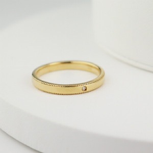 K18 一粒 ダイヤモンド 平打ち ゴールドリング 18金 18k ゴールド リング 指輪 ミル打ち 天然 ダイヤ シンプル ミルグレイン 上品 定番 ベーシック 太め アクセサリー 誕生日 レディー