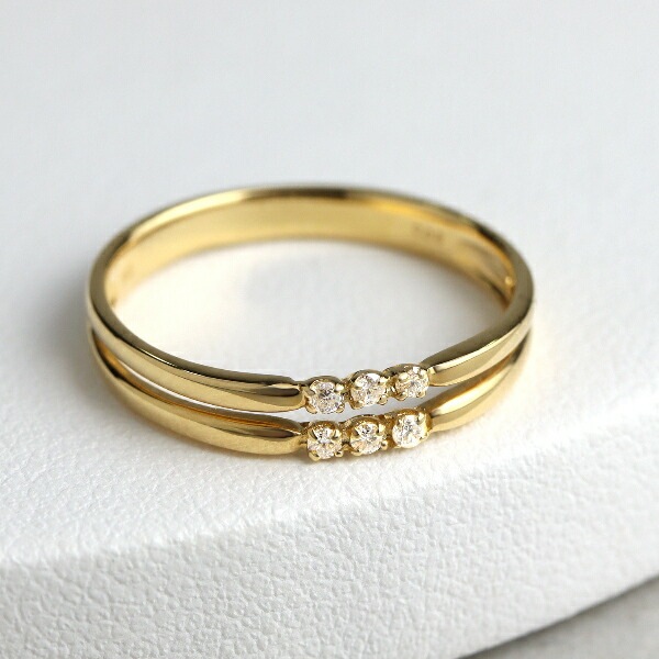 K18 二連 ダイヤモンド ゴールドリング 指輪 リング 18金 18k ゴールド  