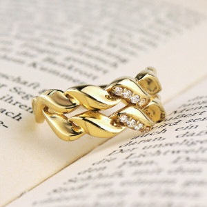 K18 二連 ダイヤモンド ツイスト リング 指輪 ゴールドリング 18金 18k 天然 ダイヤ シンプル 上品 幅広 ボリューム 普段使い 大人 定番 ベーシック 結婚記念日 アクセサリー 誕生日 