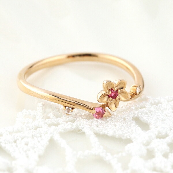 ルビー 指輪 Flower フラワー 18金ピンクゴールド 7月の誕生石 ルビー⁄ダイヤ K18リング（クレサンベール⁄フラワー⁄K18ピンクゴールド