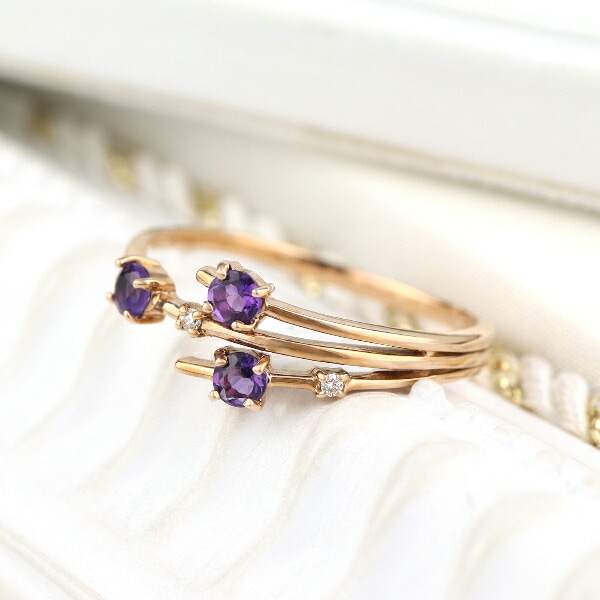 K18 アメジスト ダイヤモンド ピンクゴールド リング 指輪 天然石