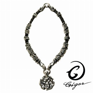 GIGOR ジゴロウ シンボライズネックレス SYMBOLIZE series シンボライズシリーズ 透かし 立体 渦巻 スパイラル アラベスク 唐草 ツタ アイビー 曲線 ラウンド 丸い レザーネッ