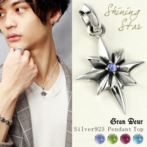 天然石 シャイニングスター シルバー ペンダントトップ チェーンなし タンザナイト アクアマリン トルマリン メンズ ネックレストップ トップ ヘッド シルバー925 星 オクタグラム 男性 彼氏 プ