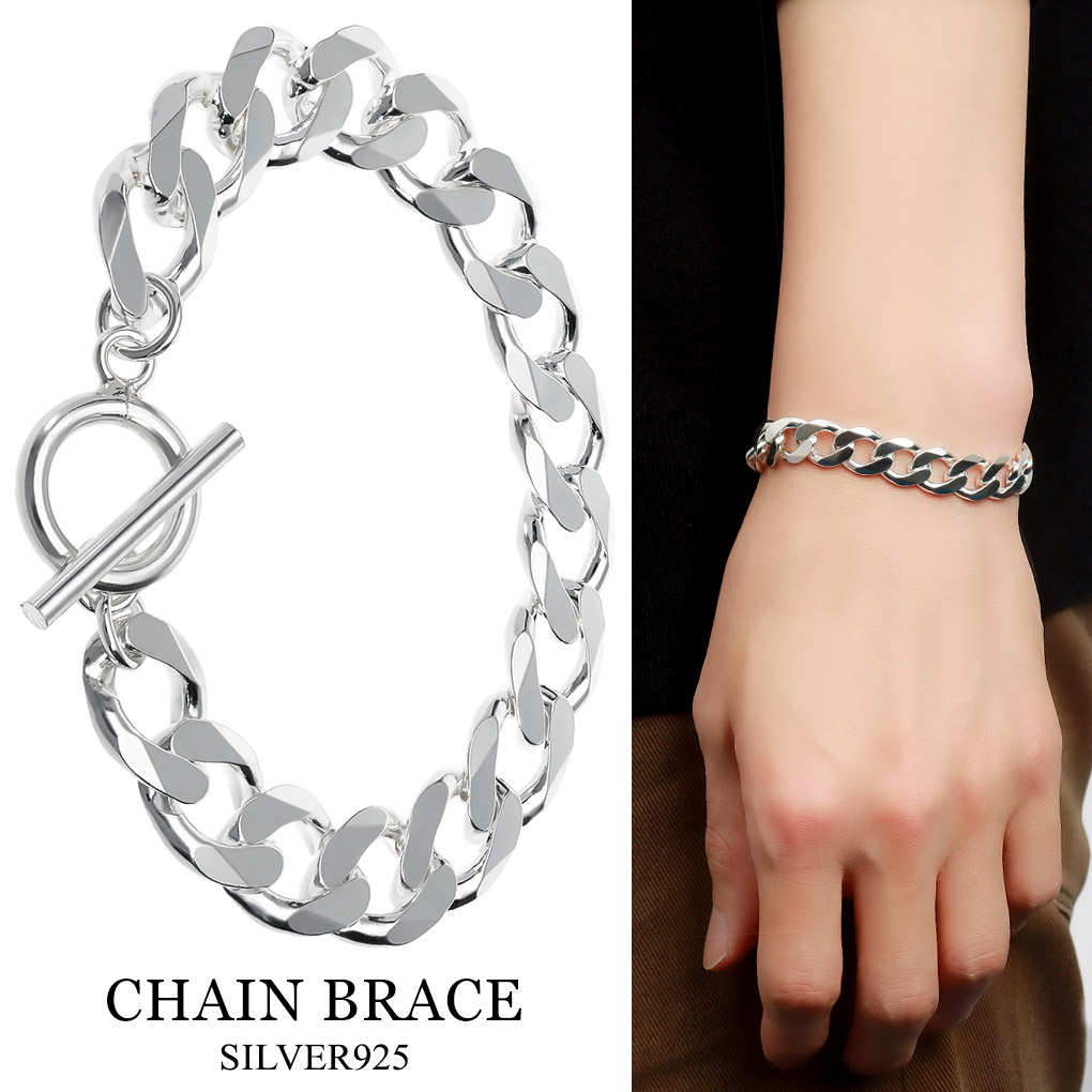 シルバー925 喜平チェーン ブレスレット シルバー マンテル Tバー 18