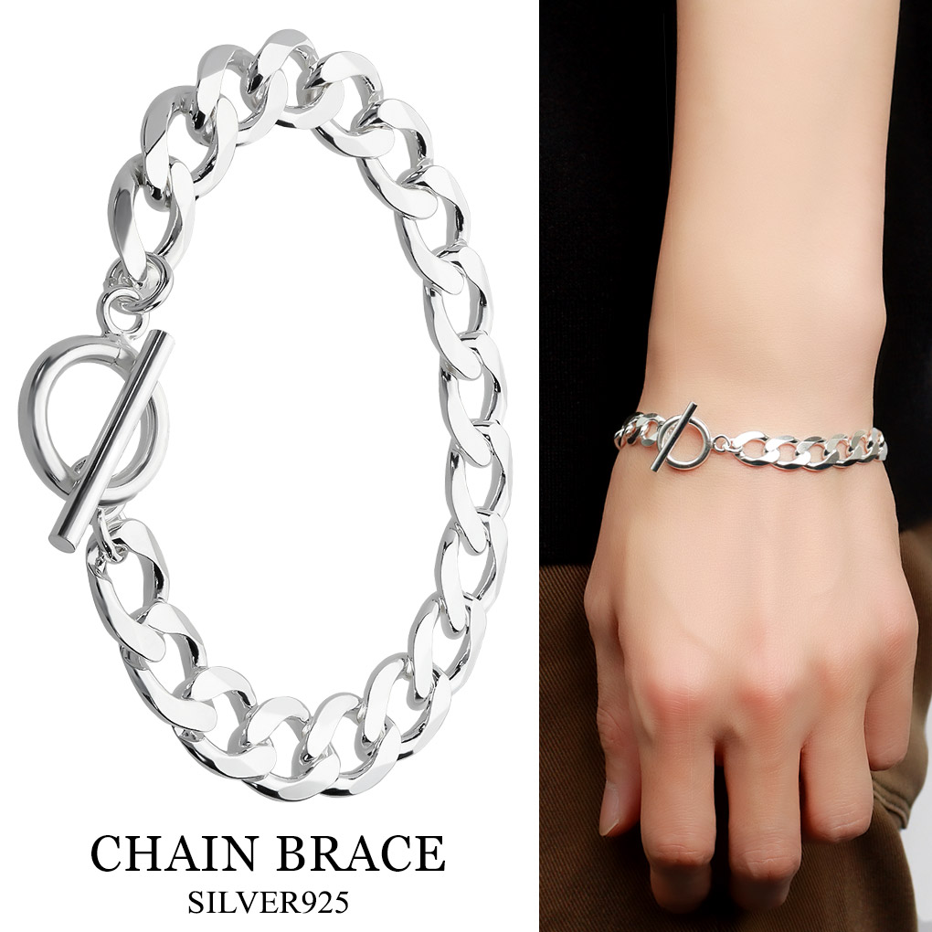 シルバー925 喜平チェーン ブレスレット シルバー マンテル Tバー 18