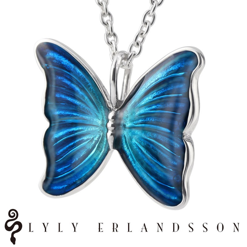 メモリアルチャーム&ペンダント 蝶々と花 LYLY ERLANDSSON モルフォ蝶 the MORPHO small シルバー ネックレス