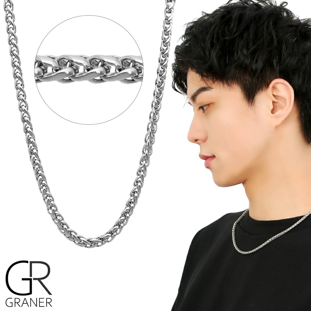 GRANER ステンレス ダブルスクリュー ネックレス ステンレスチェーン