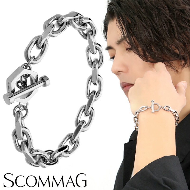 SCOMMAG マンテル ステンレス チェーン ブレスレット Lサイズ 小豆