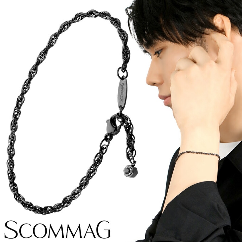 SCOMMAG ステンレス ブラック チェーン ブレスレット Lサイズ 黒