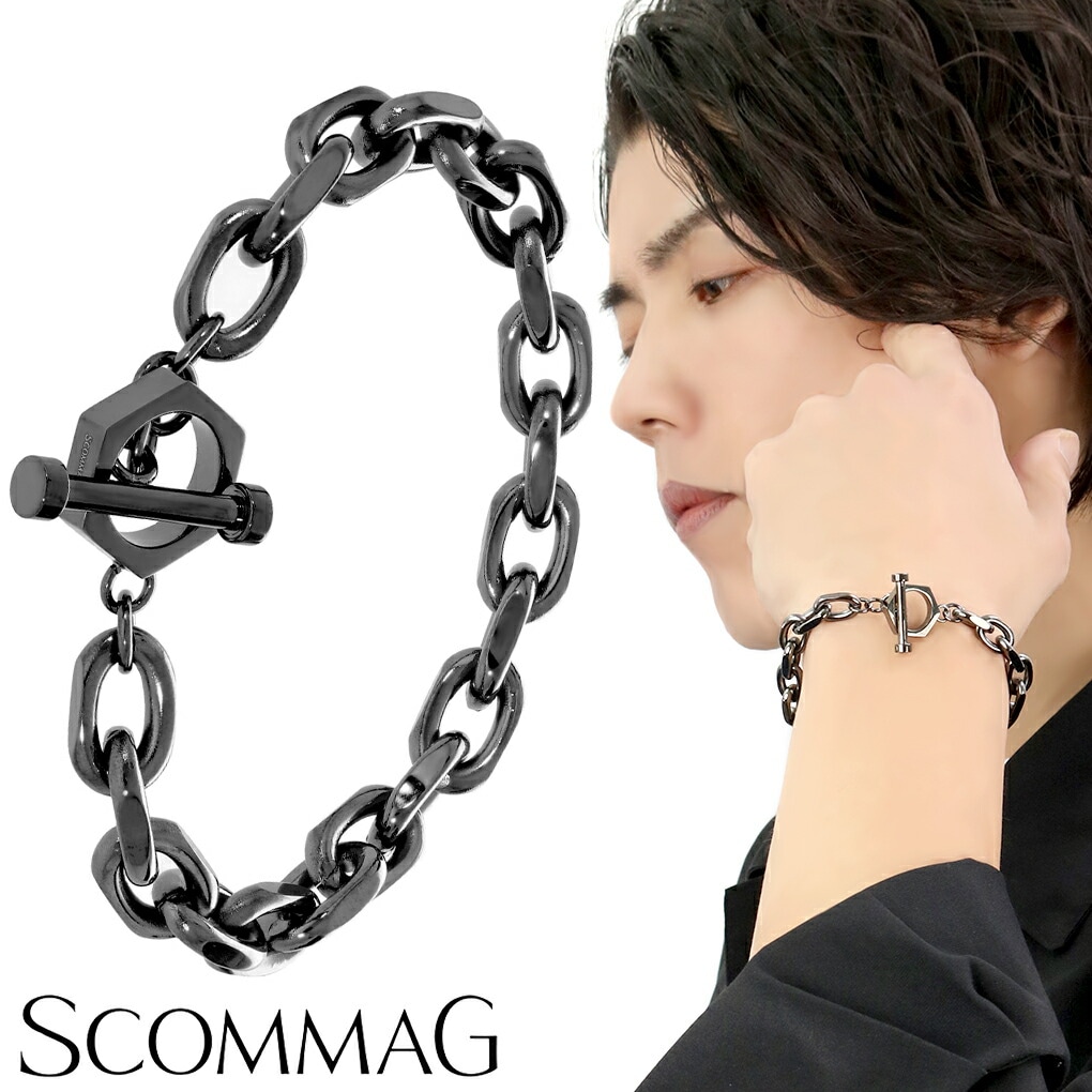 SCOMMAG マンテル ステンレス チェーン ブレスレット Lサイズ ブラック