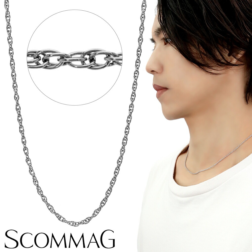 SCOMMAG ダブルあずき ステンレス チェーン ネックレス 幅約1.5mm 小豆