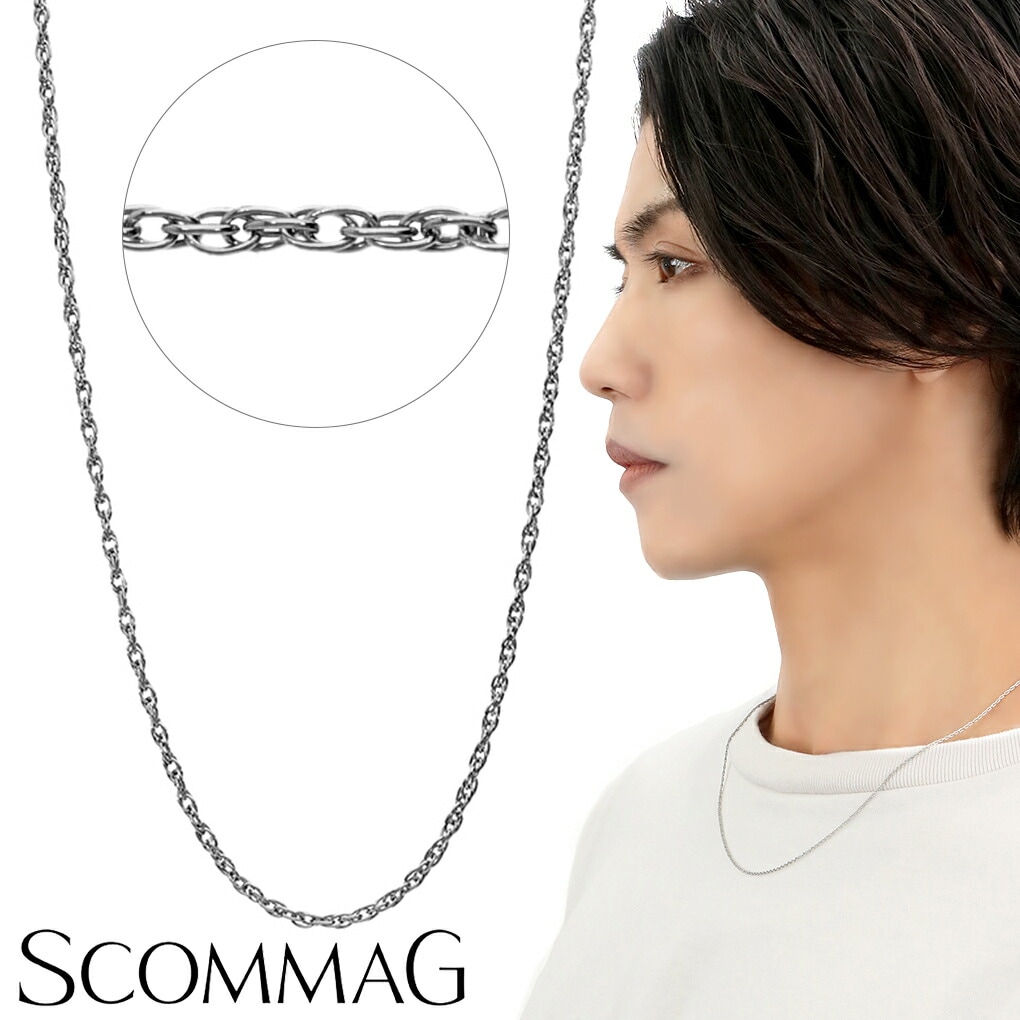 SCOMMAG ダブルあずき ステンレス チェーン ネックレス 小豆 あずき 幅