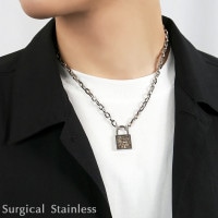 SCOMMAG ナンバー パドロック ステンレス ネックレス (チェーン付き