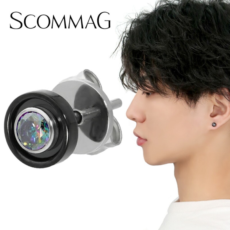 SCOMMAG ストーン ブラック ステンレス ピアス 1P 片耳用 ミスティック