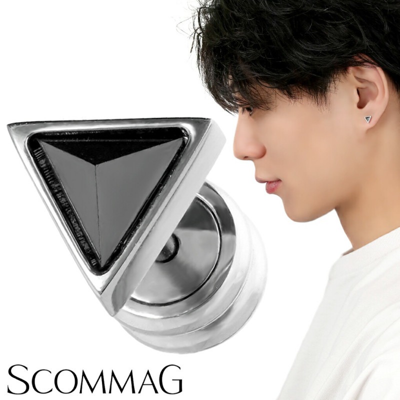 SCOMMAG トライアングル ステンレス ピアス 1P 片耳用 ブラック