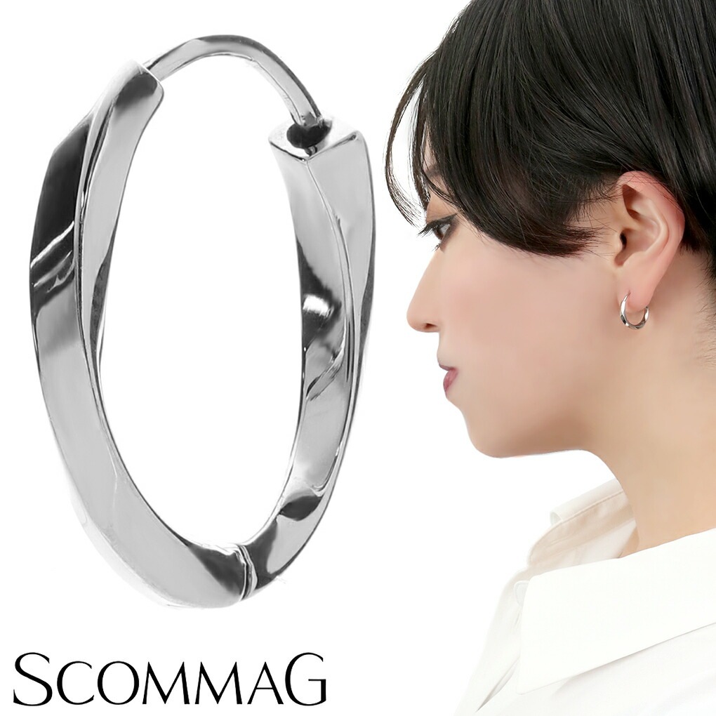 新品　ステンレス ピアス メンズ レディース SCOMMAG エスカマジー SCOMMAG ツイスト フープピアス ステンレス ピアス 1P 片耳用