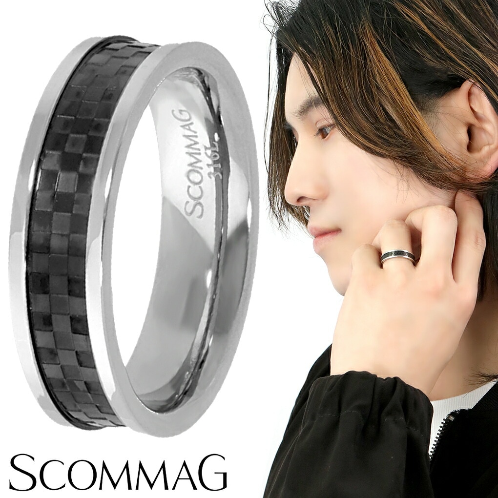 SCOMMAG リング SCOMMAG チェスボード ステンレス リング 指輪 7～25号 ブラック