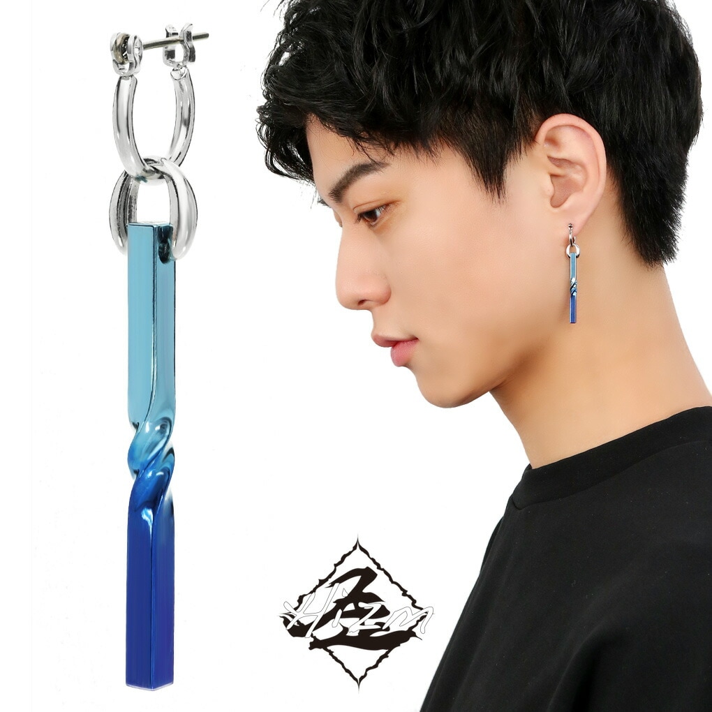 Hizm 純チタン 流水に空 S ピアス 1P 片耳用 チタン 水色 青 ブルー