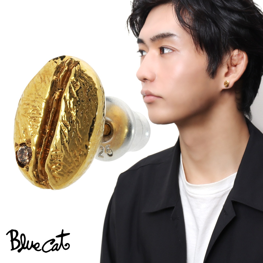 Blue Cat コーヒー豆 ビーンズ ダイヤモンド ゴールド ピアス 1P 片耳