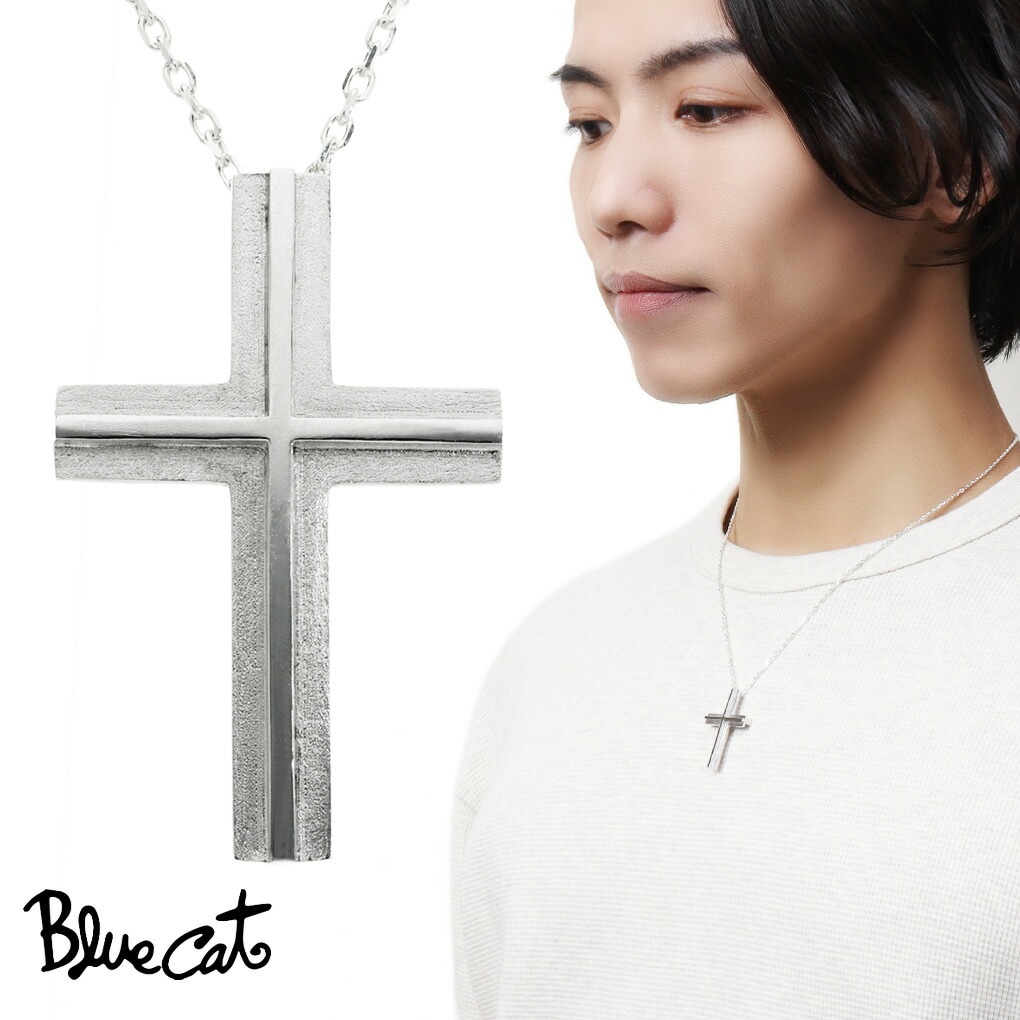 Blue Cat 立体 クロス ネックレス ペンダント メンズネックレス