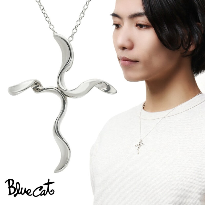 Blue Cat ウェーブ クロス ネックレス ペンダント メンズネックレス
