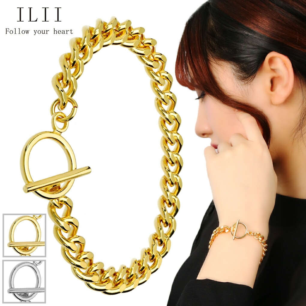 ILII マンテル ステンレス チェーン ブレスレット 喜平 幅7mm 18cm