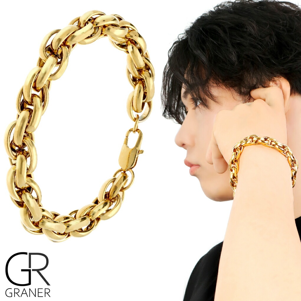 GRANER ステンレス ダブルスクリュー チェーン ブレスレット ゴールド