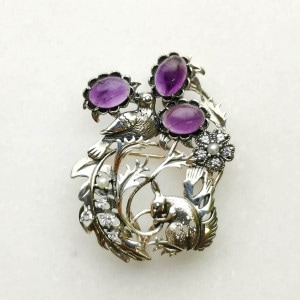 ウィリアム・モリス リスとナイチンゲール ペンダント ブローチ ペンダントトップ (チェーンなし) ネックレス トップ ヘッド アメジスト シルバー925 銀細工 装飾 彫刻 繊細 芸術 美術 アート