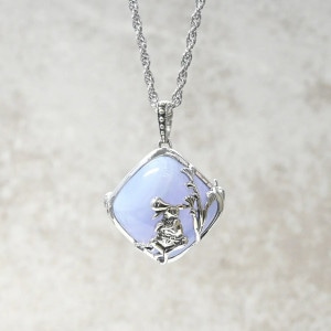 鳥獣戯画 法会数珠兎 うさぎ ブローチ ペンダントトップ (チェーンなし) ネックレス ペンダント トップ ヘッド シルバー ブルーレースアゲート 925 兎 銀細工 装飾 彫刻 繊細 日本画 アート