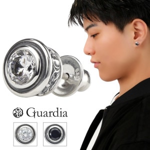 Guardia ガルディア Aster アステール シルバー ピアス 1P 片耳用 メンズピアス ジルコニア クリア 黒 ブラック 一粒ピアス 唐草 アラベスク 模様 パターン アクセサリー ブランド