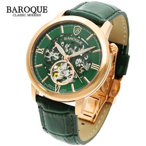 BAROQUE 腕時計 BA2007 グリーン 緑 日本製 時計 ウォッチ 紳士 ビジネス 自動巻き 機械式 文字盤 大きい 大きめ 見やすい 防水 メンズ腕時計 メンズ 男性 彼氏 夫 旦那 誕生日