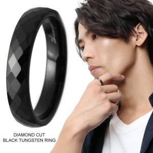 ダイヤモンドカット ブラック タングステンリング 7〜21号 指輪 リング メンズ 男性 黒 タングステン かっこいい カット きらきら ダイヤ|メンズアクセサリー