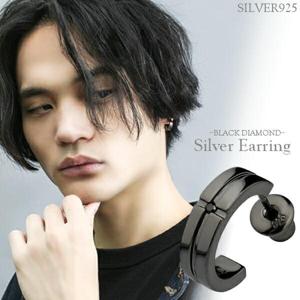 【Royal Stag】ブラックダイヤモンド クロススリット シルバーピアス|メンズアクセサリー