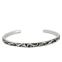 ☆送料無料☆ブラックジルコニア&唐草 シルバーバングル|メンズアクセサリー