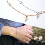 選べる2カラー クロス ジルコニア チャームブレスレット 15〜18cm シルバー925 銀 ロジウム ピンクゴールドカラー ブレスレット|レディースアクセサリー